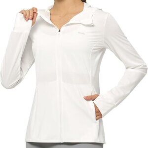 Willit Women's UPF 50+ Sun Protection Long Sleeve Zip Hoodie w/ pockets WHITE XL